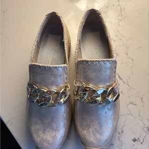 Gold Espadrille Loafers with Gold Chain